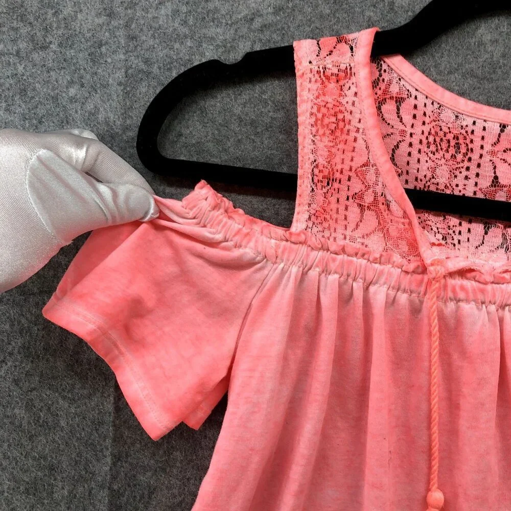 Justice Girls Size‎ 10 Summer Top Cold Shoulder Sunwash Pink Crochet Boho